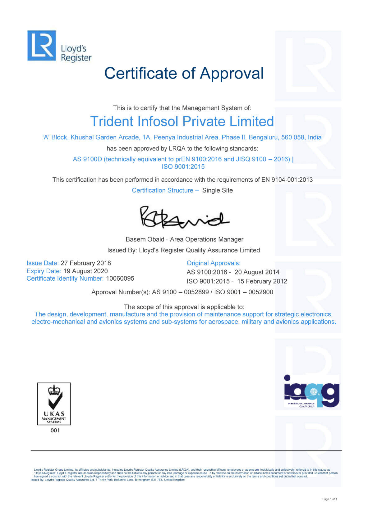 Trident Infosol Certificate